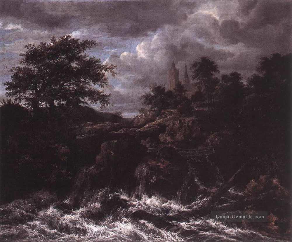 Wasserfall von einer Kirche Landschaft Jacob Isaakszoon van Ruisdael Fluss Ölgemälde